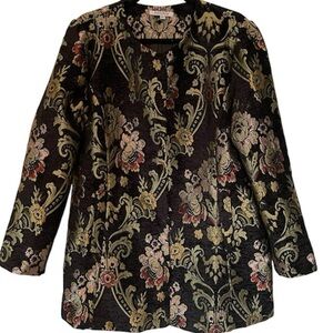 NorthStyle Black Brocade Collarless Floral Print Jacket Size Large